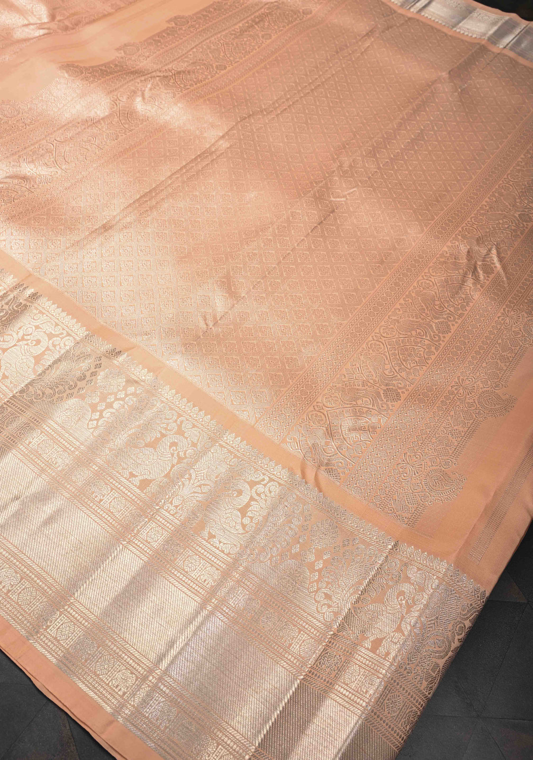 Peach Gadwal Silk Saree with Patola Brocade and Zari border | SILK MARK CERTIFIED