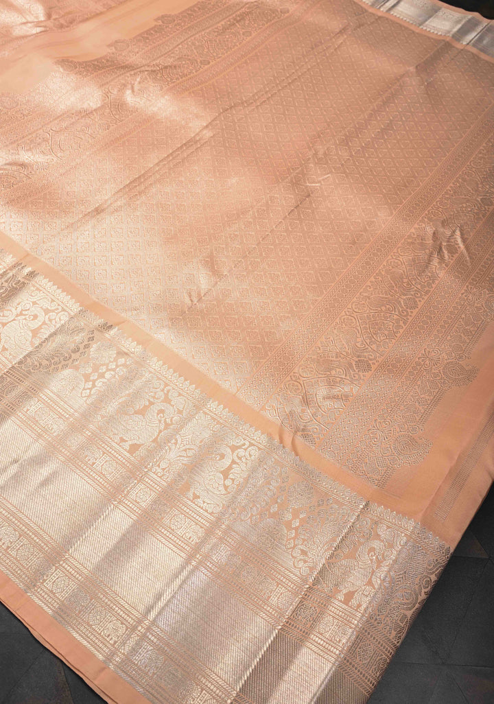 Peach Gadwal Silk Saree with Patola Brocade and Zari border | SILK MARK CERTIFIED