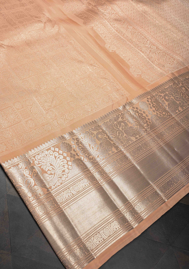 Peach Gadwal Silk Saree with Patola Brocade and Zari border | SILK MARK CERTIFIED