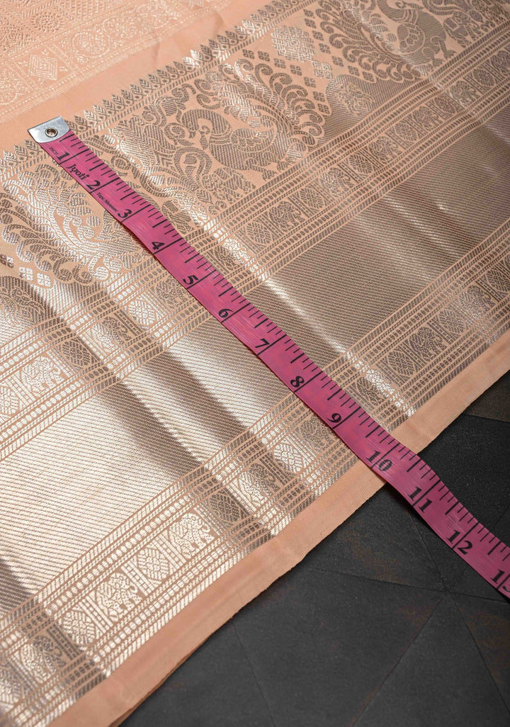 Peach Gadwal Silk Saree with Patola Brocade and Zari border | SILK MARK CERTIFIED