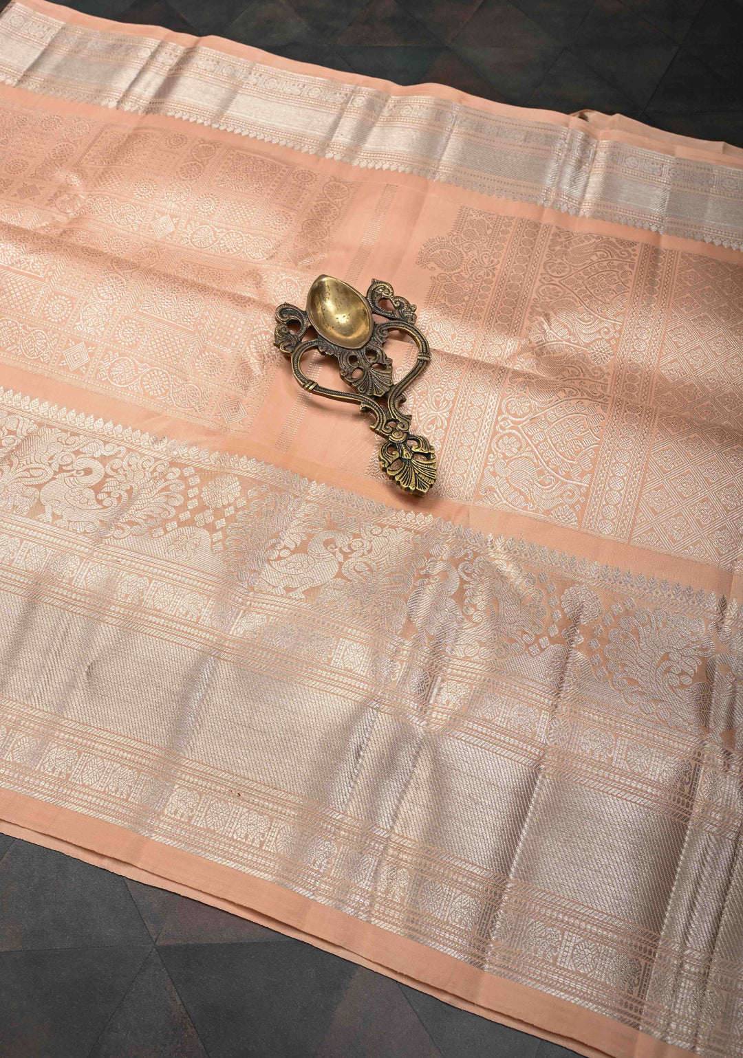 Peach Gadwal Silk Saree with Patola Brocade and Zari border | SILK MARK CERTIFIED