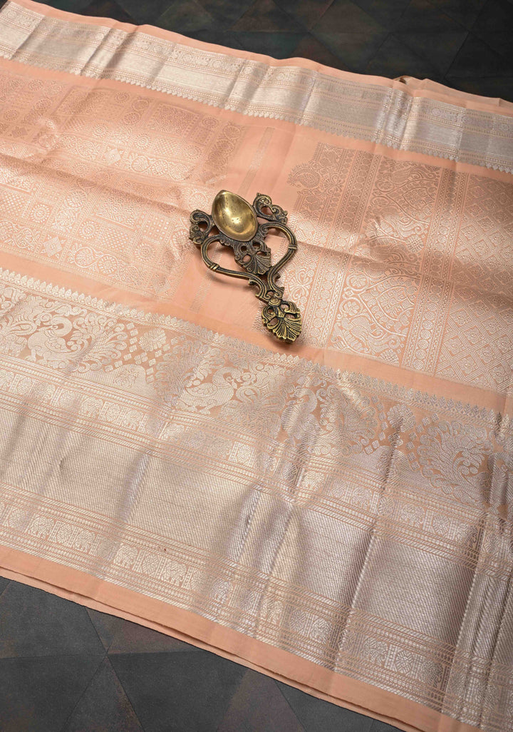 Peach Gadwal Silk Saree with Patola Brocade and Zari border | SILK MARK CERTIFIED