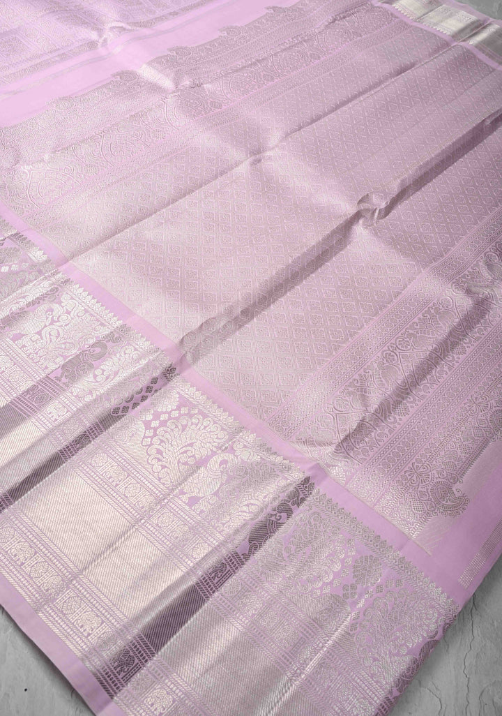 Soft Pink Shade Silver Zari Brocade Gadwal Silk Saree wiht Wide Zari border | SILK MARK CERTIFIED