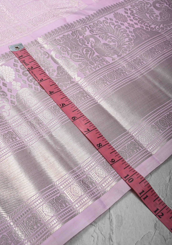 Soft Pink Shade Silver Zari Brocade Gadwal Silk Saree wiht Wide Zari border | SILK MARK CERTIFIED