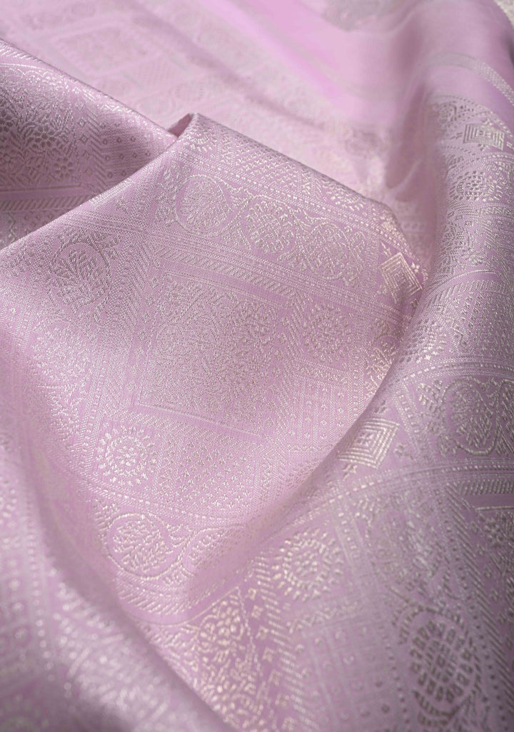 Soft Pink Shade Silver Zari Brocade Gadwal Silk Saree wiht Wide Zari border | SILK MARK CERTIFIED