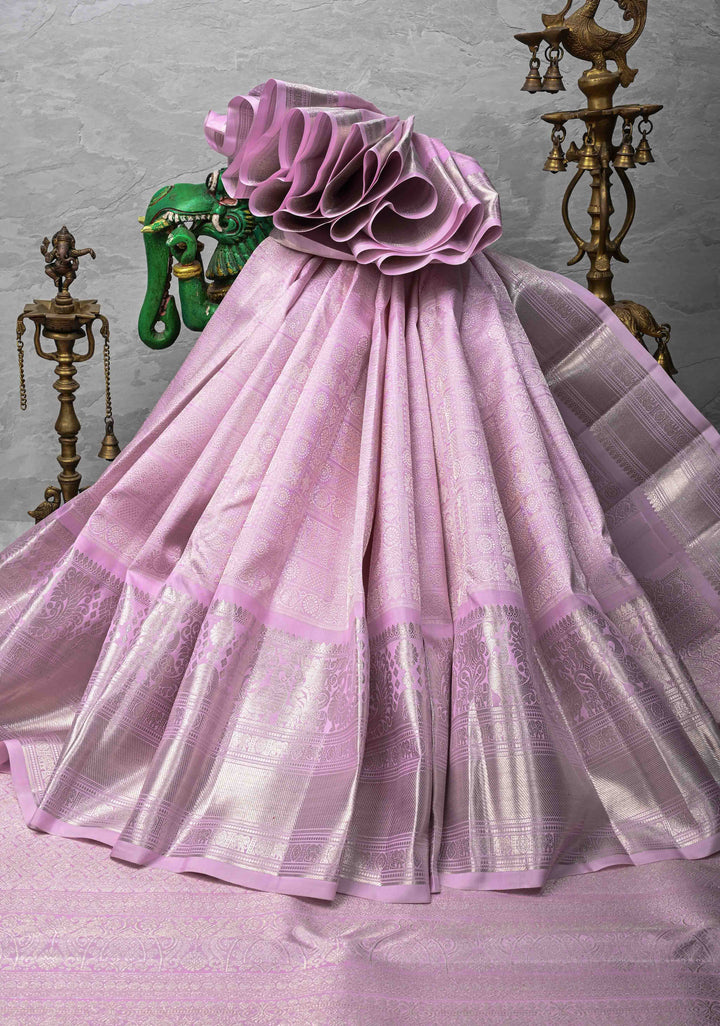 Soft Pink Shade Silver Zari Brocade Gadwal Silk Saree wiht Wide Zari border | SILK MARK CERTIFIED