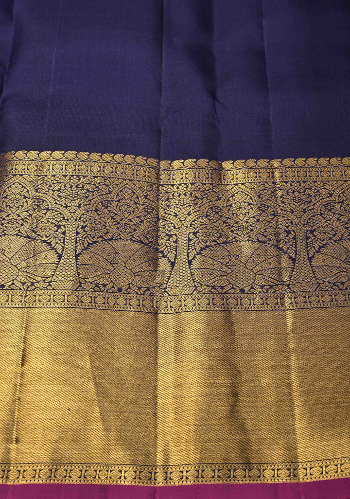 Blue Gadwal Silk Saree with Zari Brocade and Peacock Wide Zari border | SILK MARK CERTIFIED