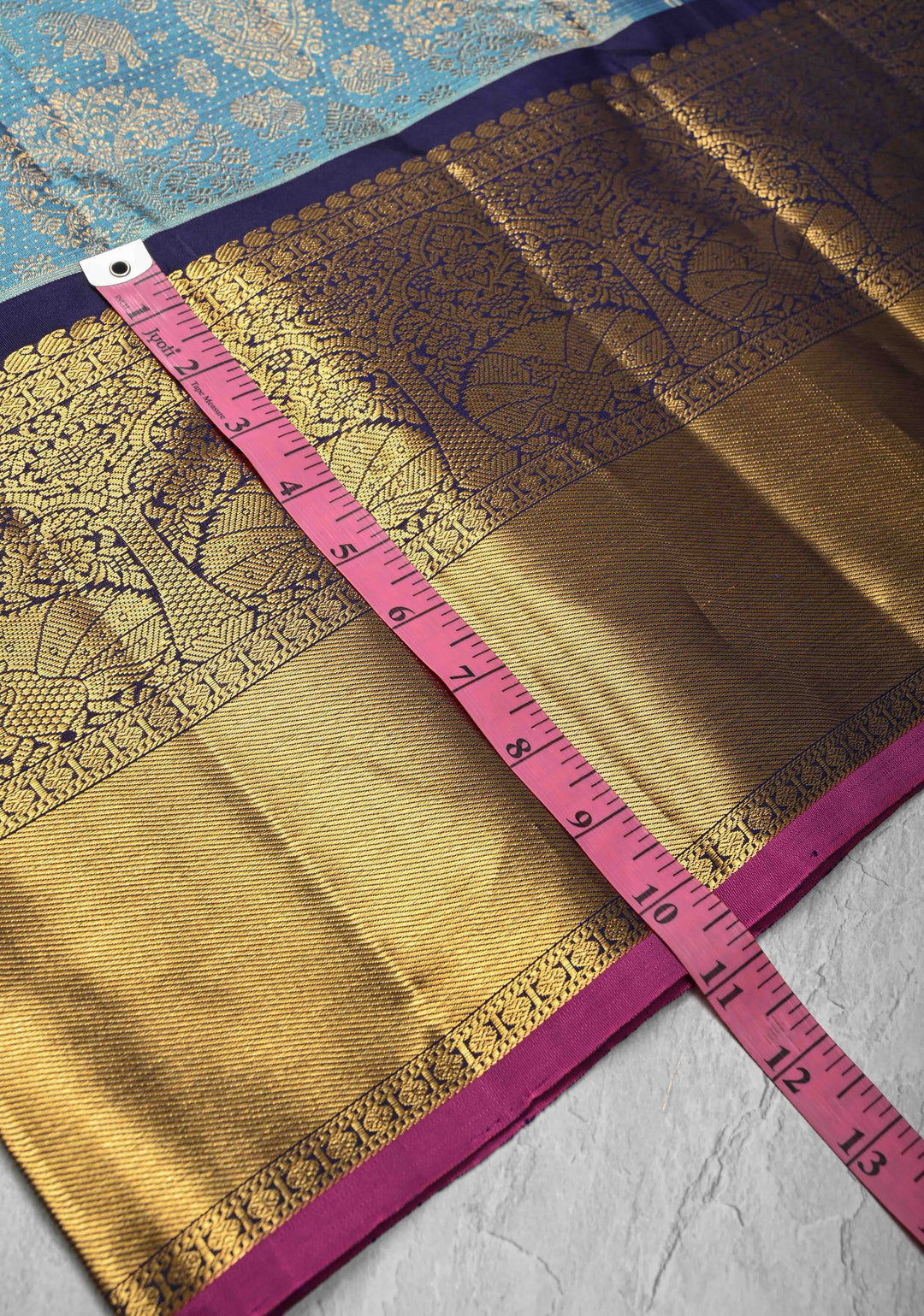 Blue Gadwal Silk Saree with Zari Brocade and Peacock Wide Zari border | SILK MARK CERTIFIED