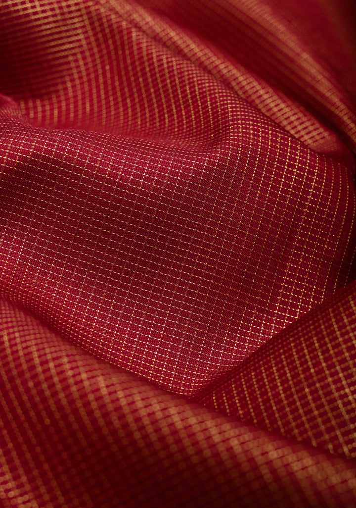 Pre Order Brick Red Gadwal Silk Saree with Podi-Kattam Zari Checks and Wide Zari Border | SILK MARK CERTIFIED