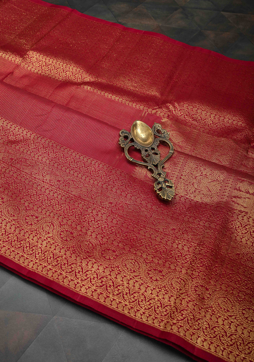 Pre Order Brick Red Gadwal Silk Saree with Podi-Kattam Zari Checks and Wide Zari Border | SILK MARK CERTIFIED