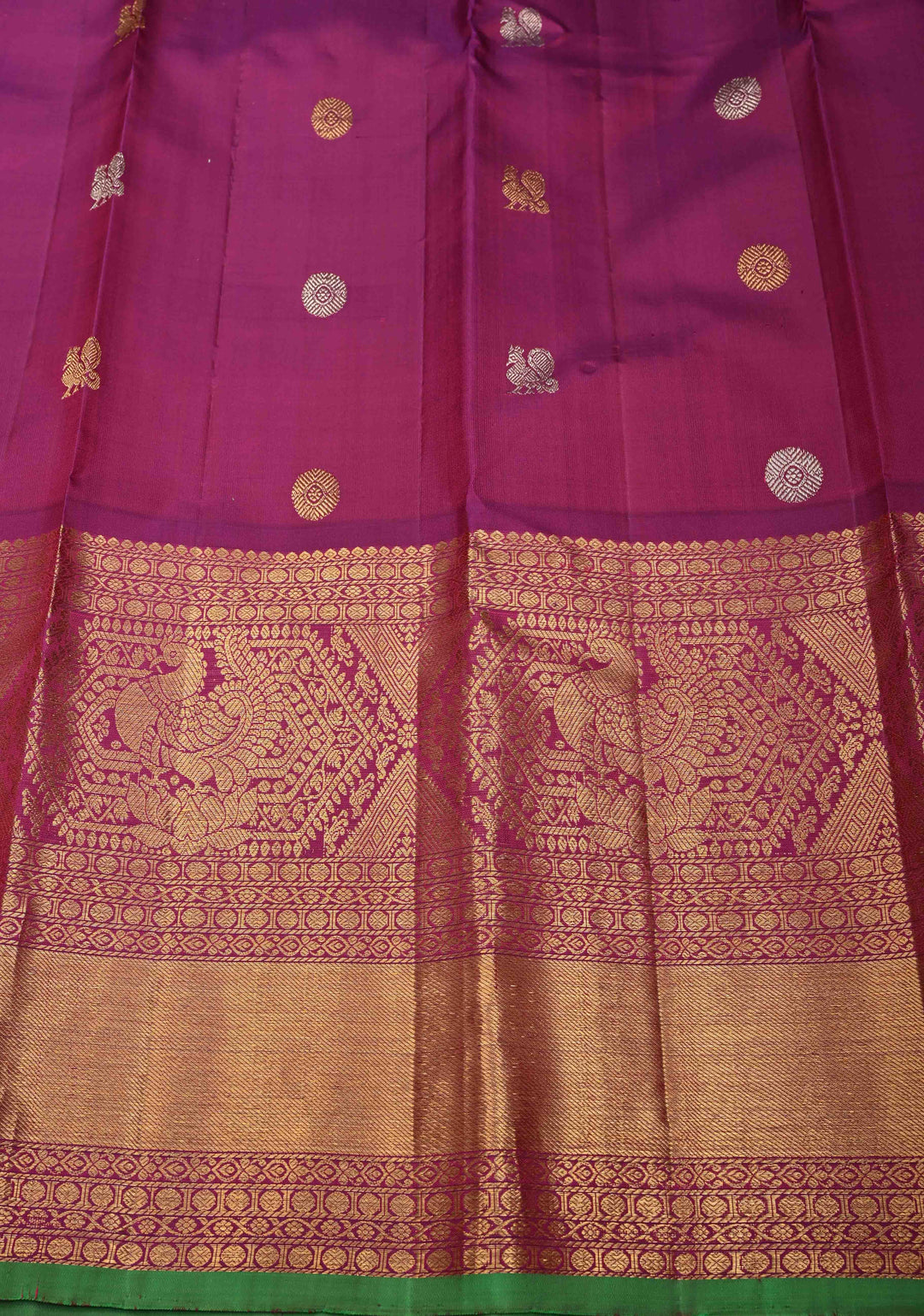 Carnation Pink Gadwal Silk Saree with Silver Gold Zari Buttas and Contrast Wide Zari Border | SILK MARK CERTIFIED