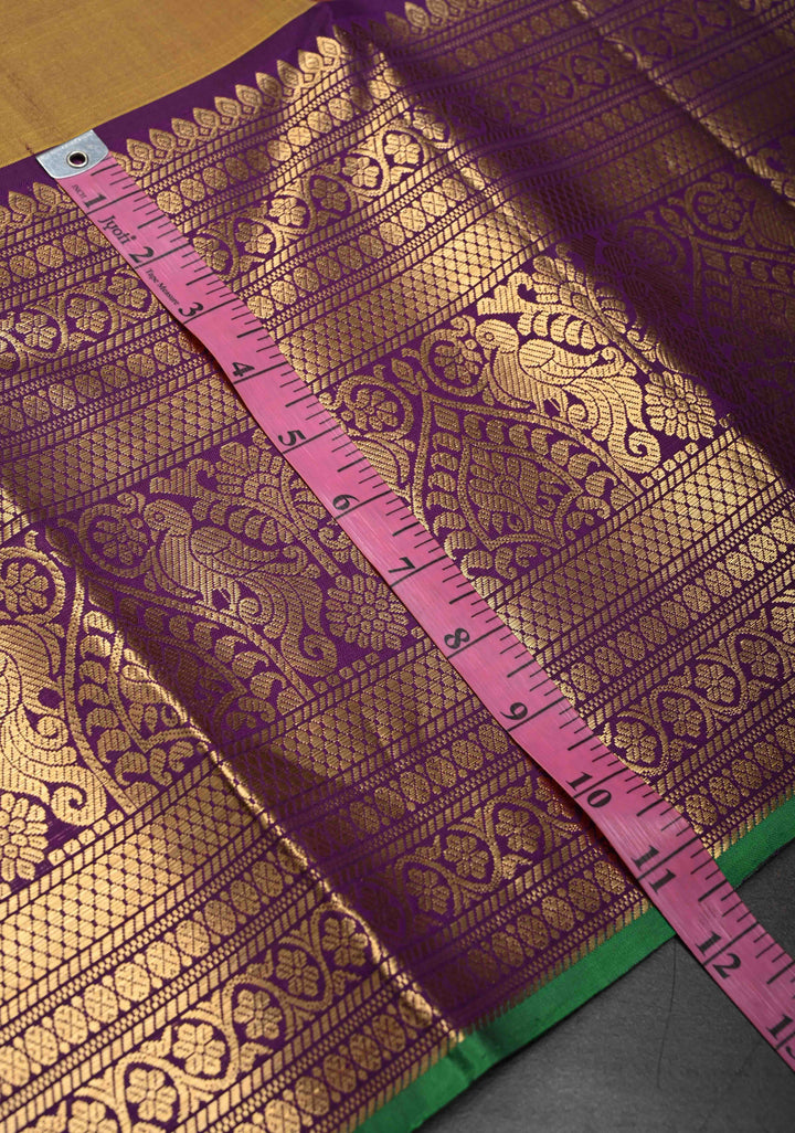 Gold Dual Tone Gadwal Silk Saree with Silver-Gold  Buttas and Contrast Wide Border | SILK MARK CERTIFIED