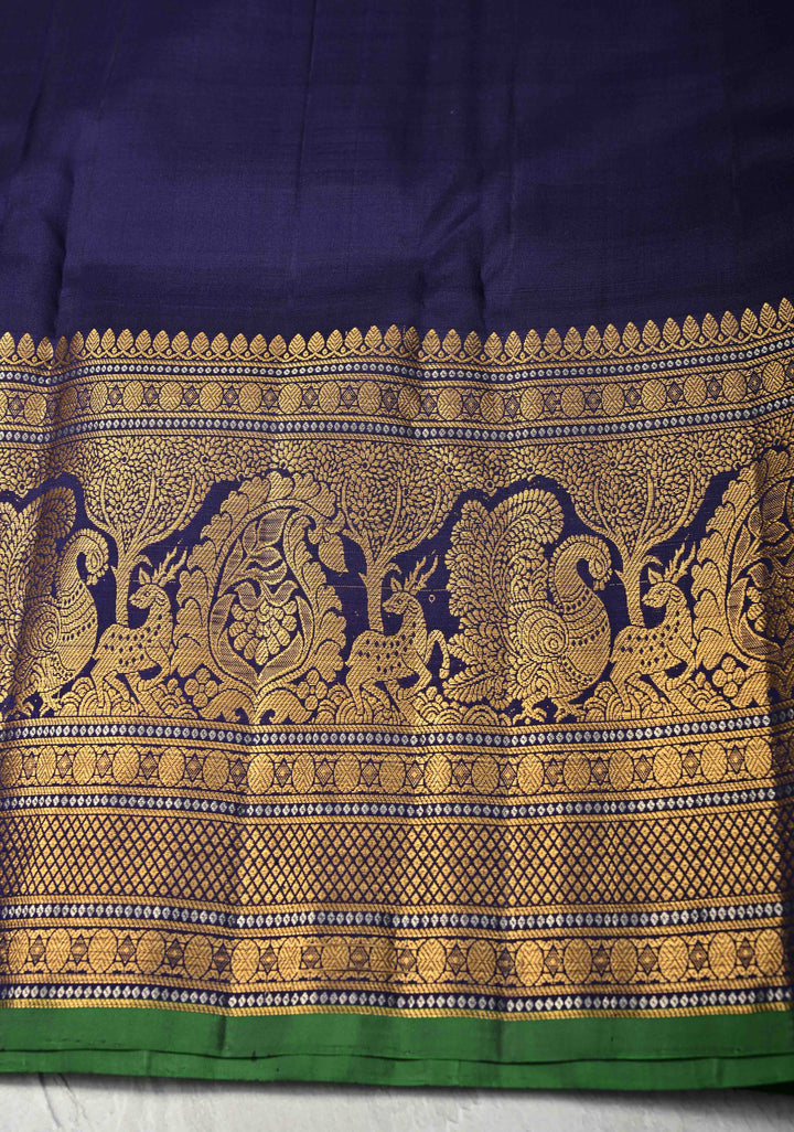 Pastel Blue Pure Gadwal Silk Saree with Ornate Zari Stripes and 12" Contrast Zari Border | SILK MARK CERTIFIED