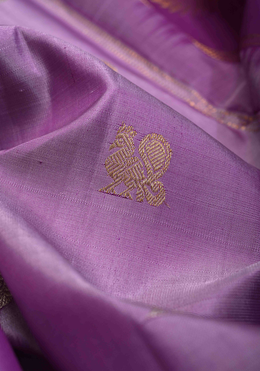 Dusty Lavender Gadwal Silk Saree with Gold-Silver Buttas and Contrast Wide Zari Border | SILK MARK CERTIFIED