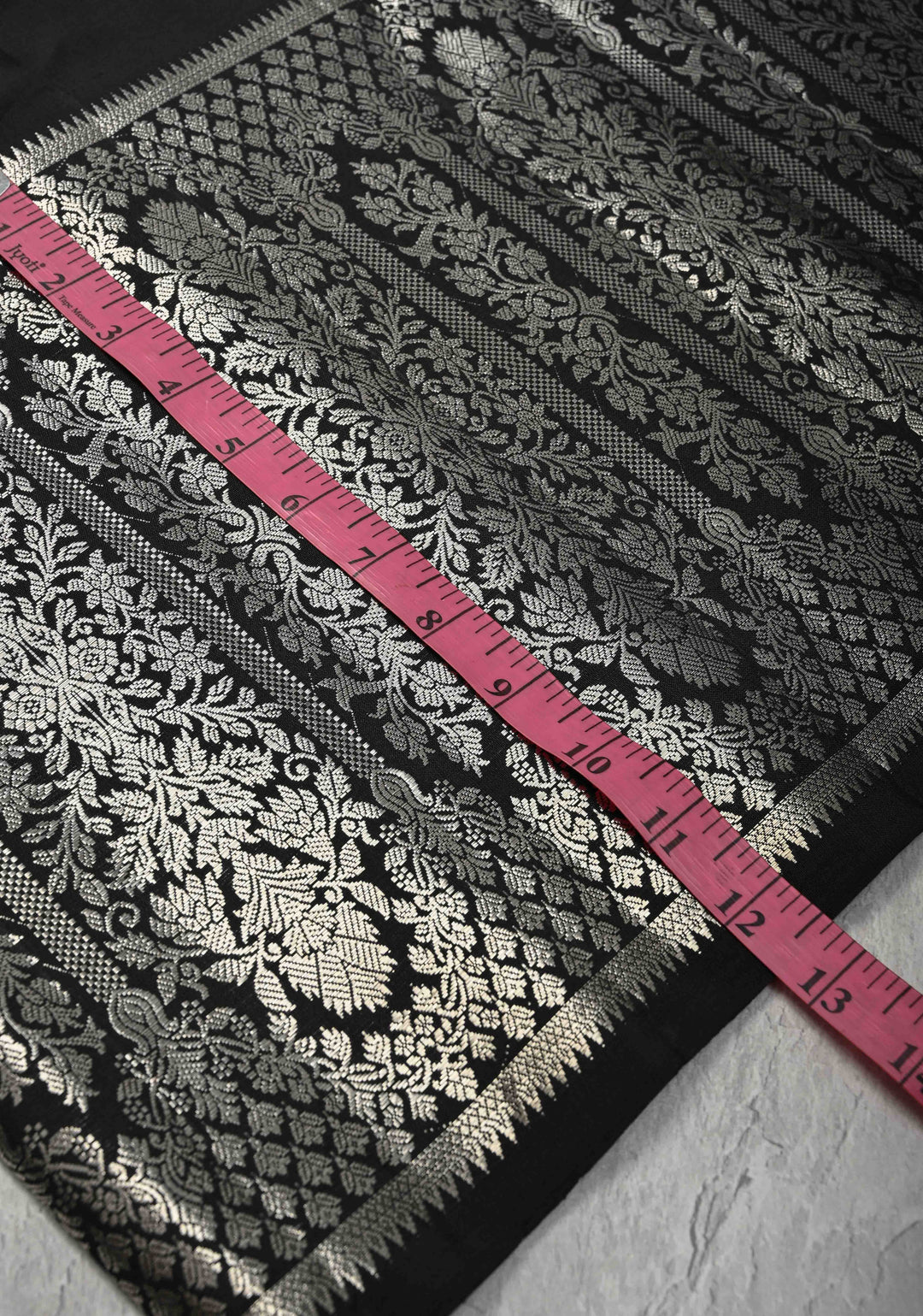 Black Gadwal Silk Saree with Silver Zari Buttas and Wide Zari JharokhaBorder | SILK MARK CERTIFIED