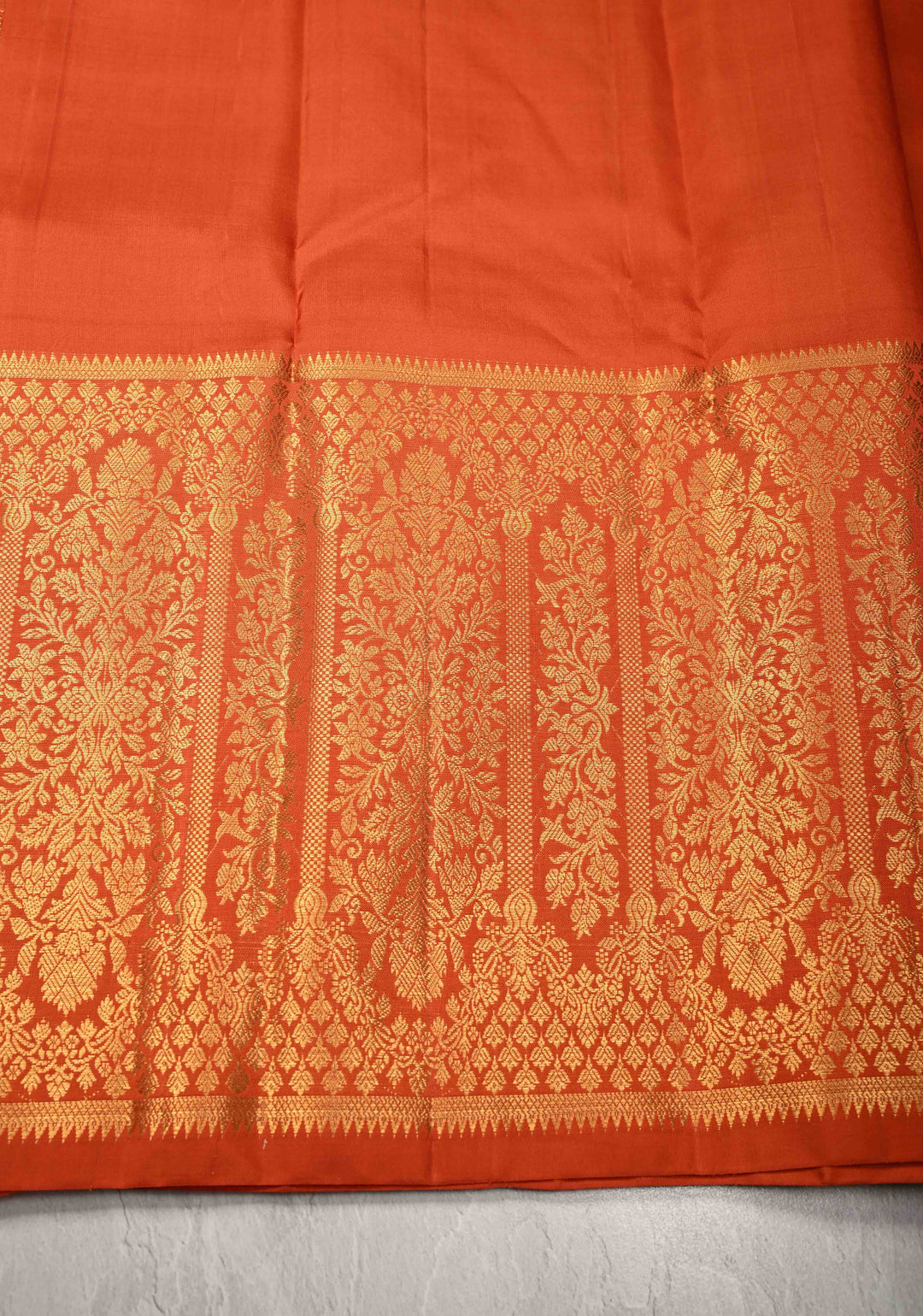 Rust Orange Gadwal Silk Saree with Zari Buttas and Wide Zari Border | SILK MARK CERTIFIED