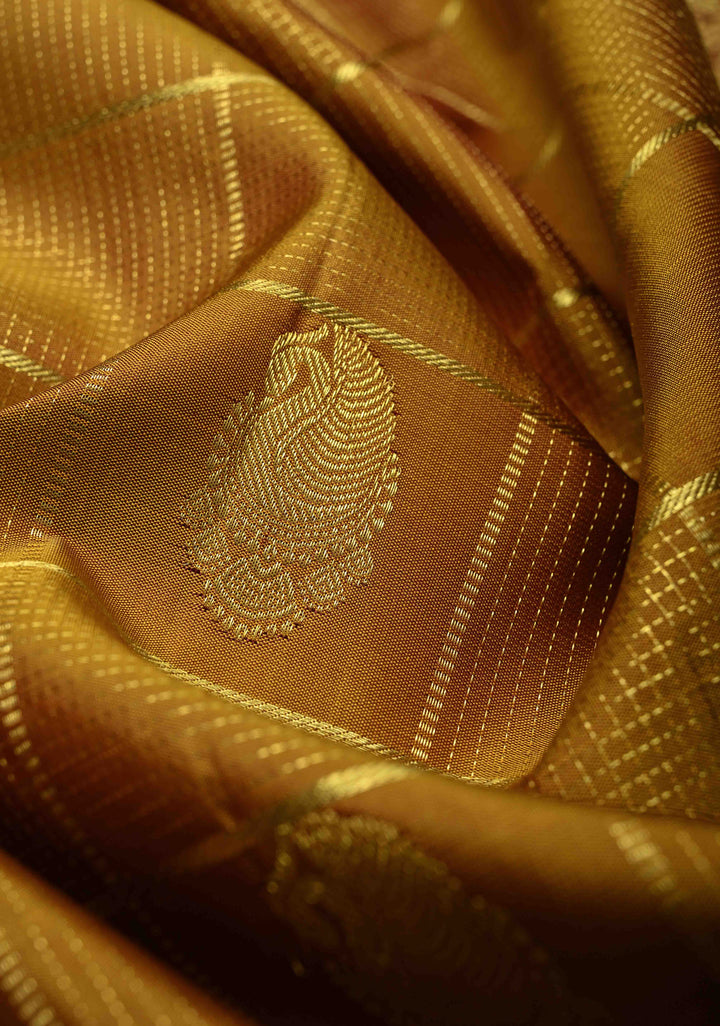 Honey color Gadwal Pure Silk Saree with Zari Checks Podi kattam and Wide Border | SILK MARK CERTIFIED