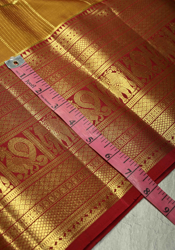 Honey color Gadwal Pure Silk Saree with Zari Checks Podi kattam and Wide Border | SILK MARK CERTIFIED