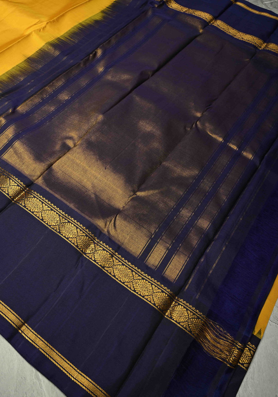 Yellow Gadwal Silk Saree with Contrast Rettaipet Zari Border | SILK MARK CERTIFIED