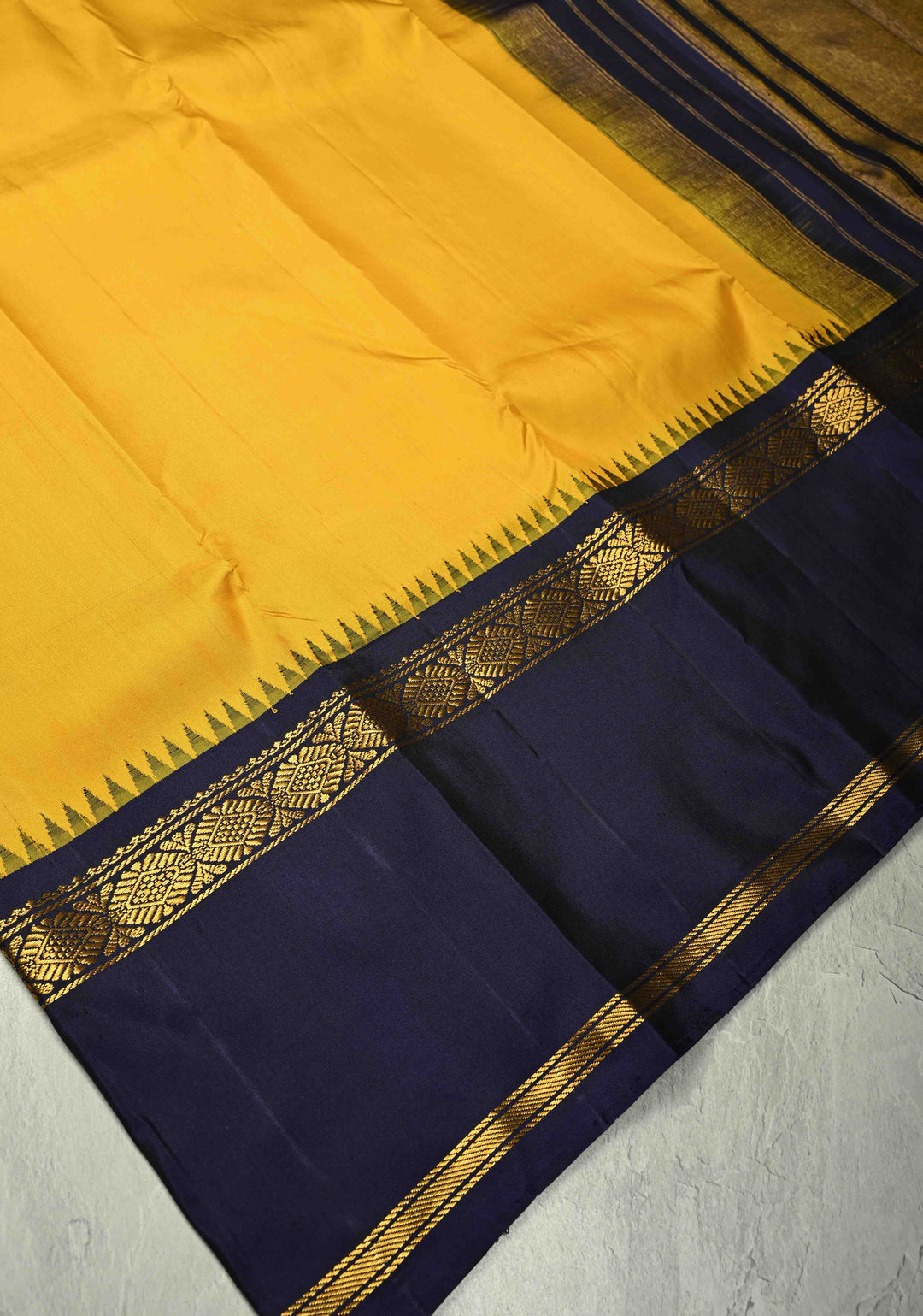 Yellow Gadwal Silk Saree with Contrast Rettaipet Zari Border | SILK MARK CERTIFIED
