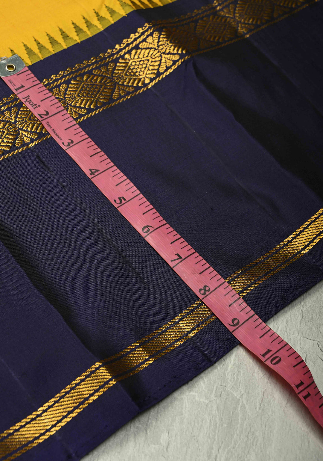 Yellow Gadwal Silk Saree with Contrast Rettaipet Zari Border | SILK MARK CERTIFIED