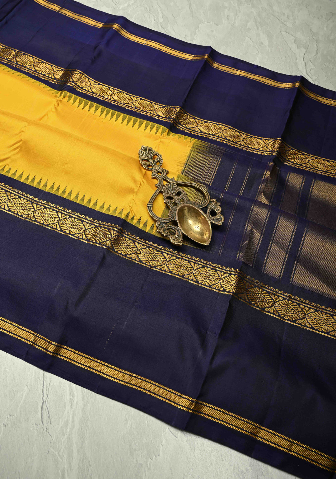 Yellow Gadwal Silk Saree with Contrast Rettaipet Zari Border | SILK MARK CERTIFIED