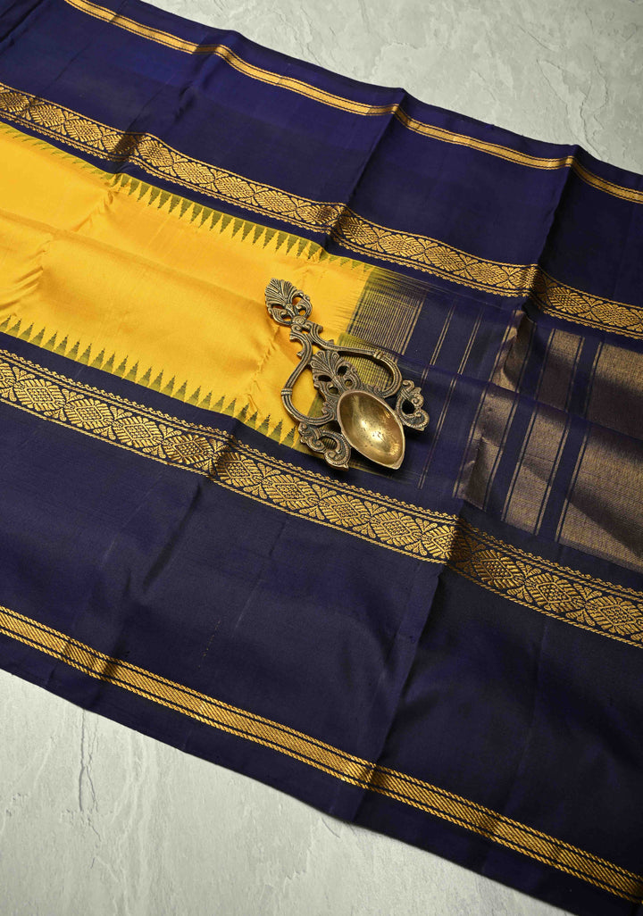 Yellow Gadwal Silk Saree with Contrast Rettaipet Zari Border | SILK MARK CERTIFIED