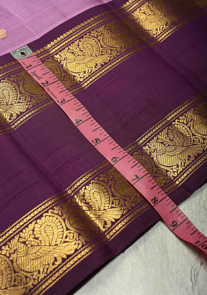 Lavender Blush Gadwal Silk Saree with Zari Buttas and Contrast Rettaipet Border | SILK MARK CERTIFIED