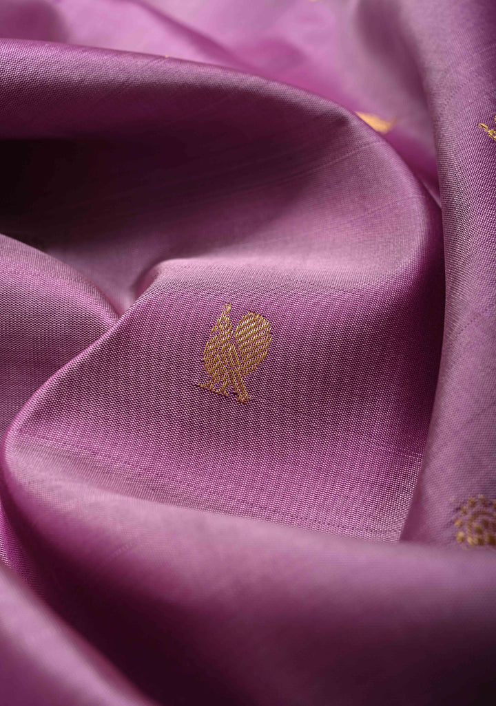 Lavender Blush Gadwal Silk Saree with Zari Buttas and Contrast Rettaipet Border | SILK MARK CERTIFIED