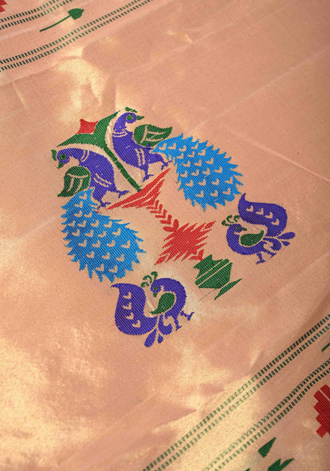 Authentic Off White Yeola Paithani Handloom Silk Saree with Single Muniya Borders and Peacock Motifs on Pallu | SILK MARK CERTIFIED