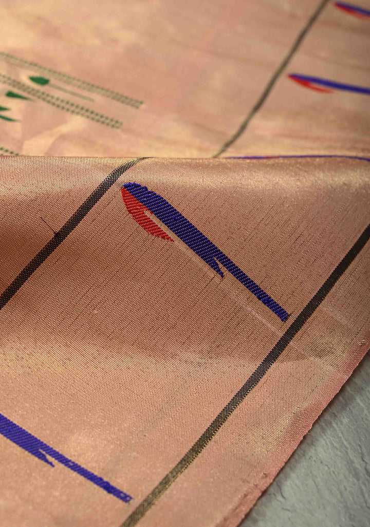 Authentic Off White Yeola Paithani Handloom Silk Saree with Single Muniya Borders and Peacock Motifs on Pallu | SILK MARK CERTIFIED