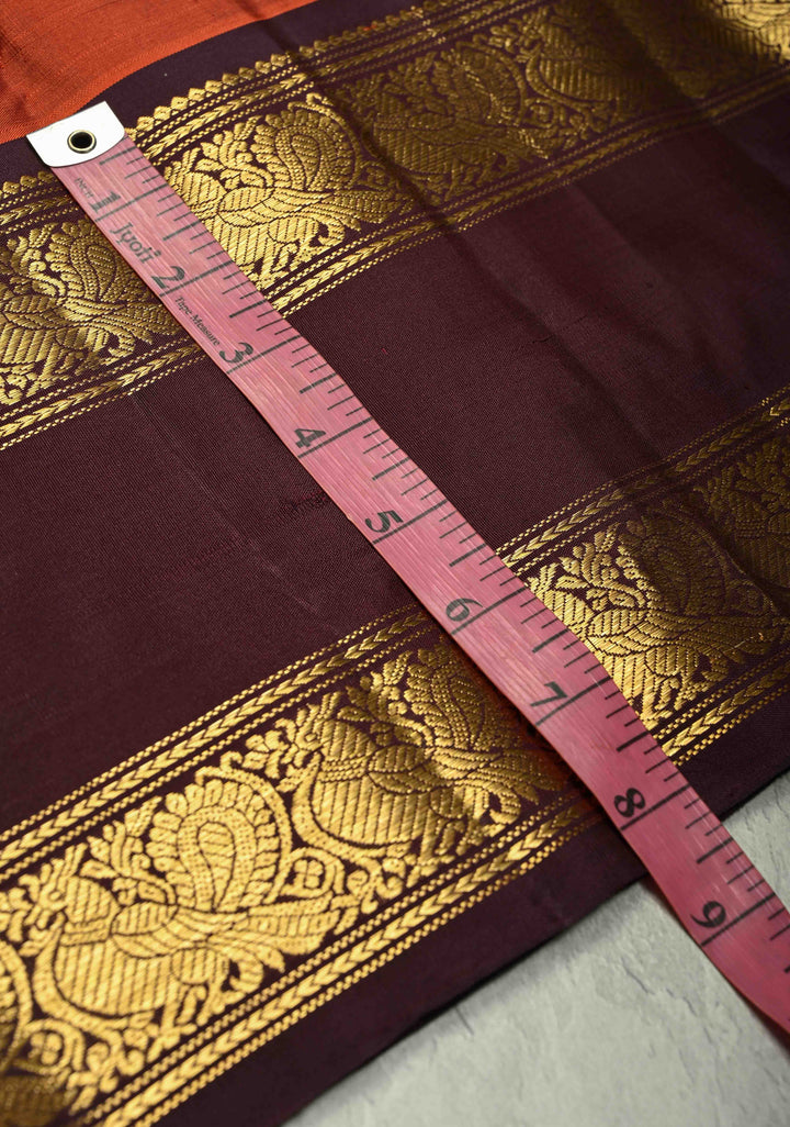 Rust Orange Gadwal Silk Saree with Zari Buttas and Wide Contrast Wide Zari Border | SILK MARK CERTIFIED