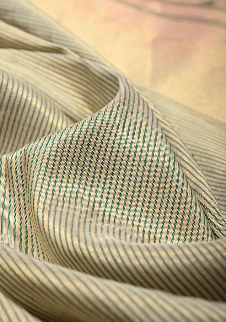 Tissue Stripes Paithani design Gadwal Handloom Silk Saree with Single Muniya Borders and Peacock Motifs on Pallu | SILK MARK CERTIFIED | SHOBITAM