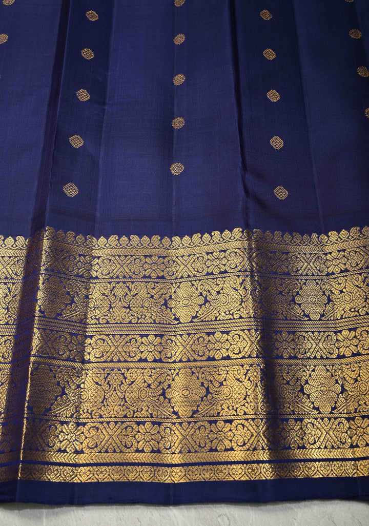 Beige Korvai Gadwal Pure Silk Saree with Gandaberunda Zari Buttas and Contrast Wide Zari Border | SILK MARK CERTIFIED