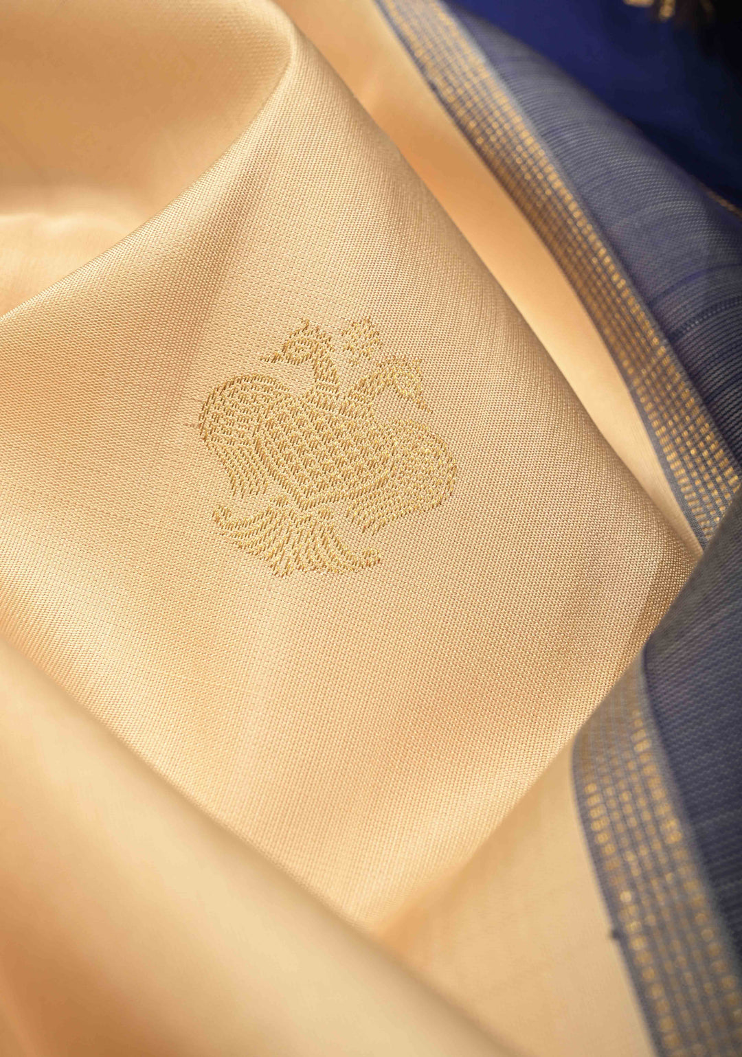 Beige Korvai Gadwal Pure Silk Saree with Gandaberunda Zari Buttas and Contrast Wide Zari Border | SILK MARK CERTIFIED