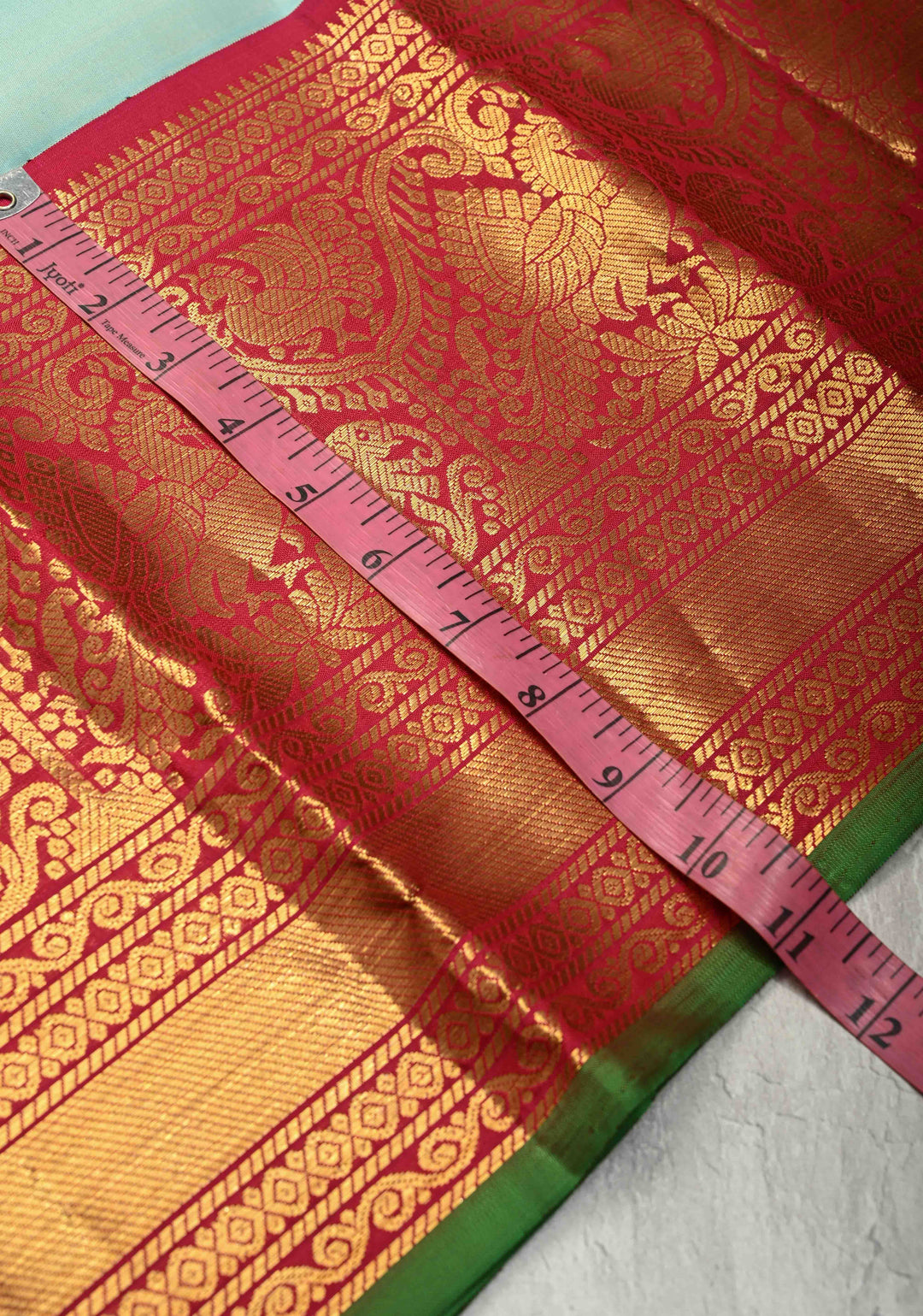 Korvai Sky Blue Gadwal Silk Saree with Gold-Silver Buttas and Wide Rani Pink Contrast Zari Border | SILK MARK CERTIFIED