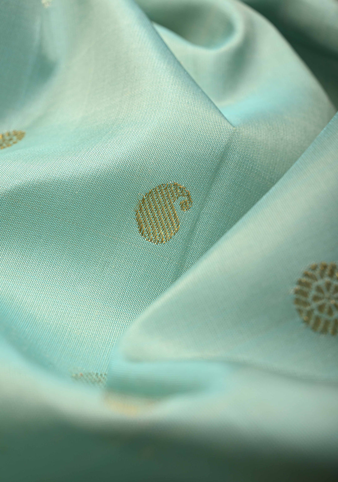 Korvai Sky Blue Gadwal Silk Saree with Gold-Silver Buttas and Wide Rani Pink Contrast Zari Border | SILK MARK CERTIFIED