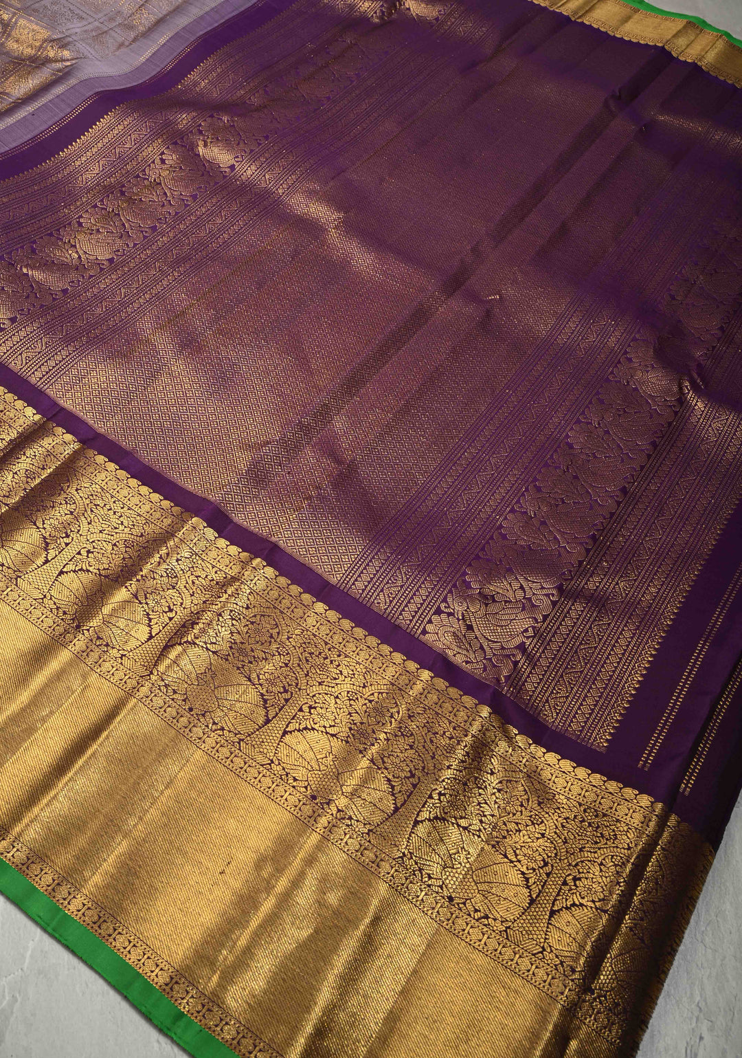 Dusty Amethyst Pure Gadwal Silk Saree with Patola Brocade and Contrast Wide Zari Border | SILK MARK CERTIFIED