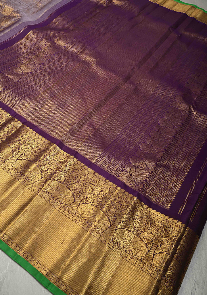 Dusty Amethyst Pure Gadwal Silk Saree with Patola Brocade and Contrast Wide Zari Border | SILK MARK CERTIFIED