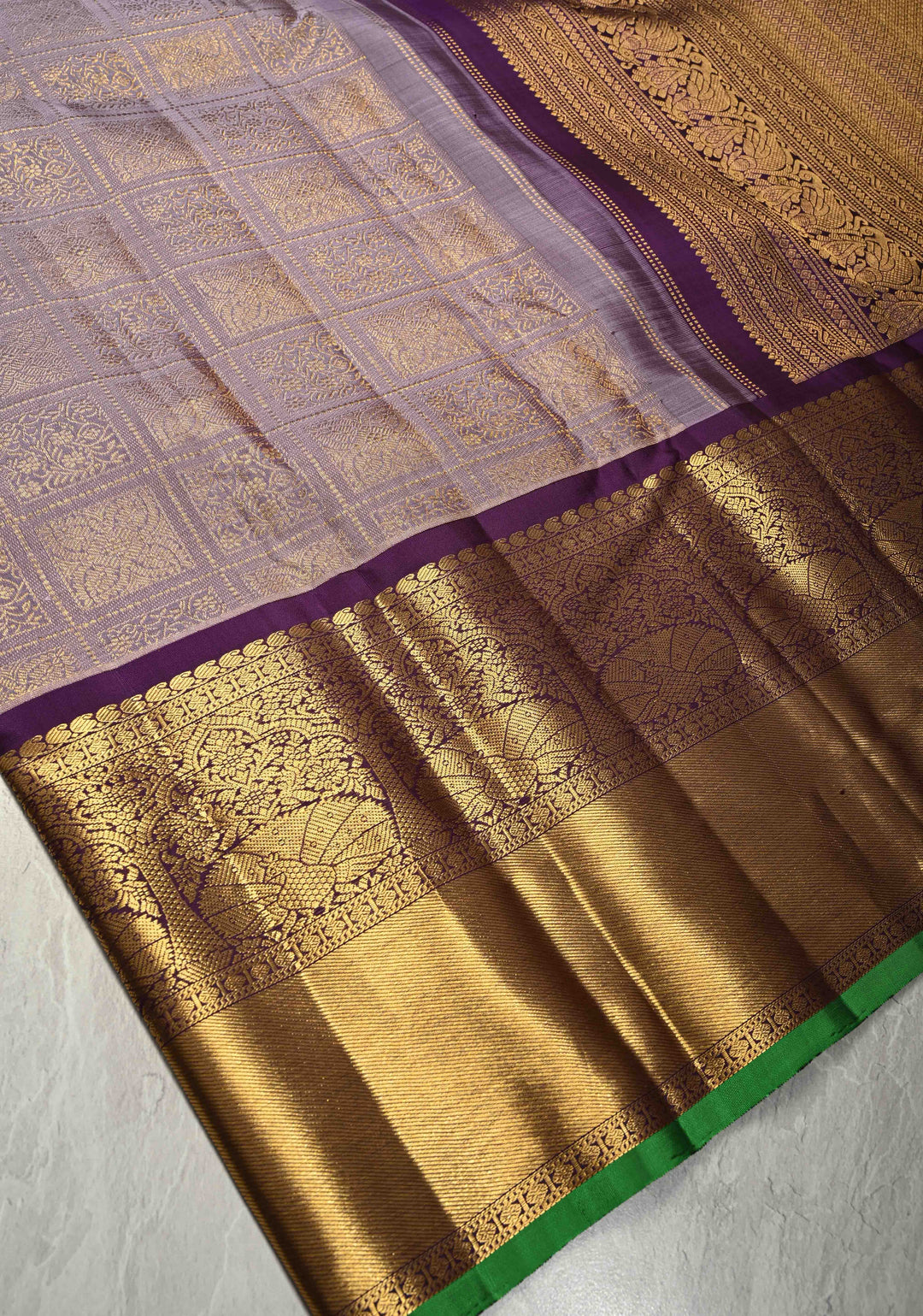 Dusty Amethyst Pure Gadwal Silk Saree with Patola Brocade and Contrast Wide Zari Border | SILK MARK CERTIFIED