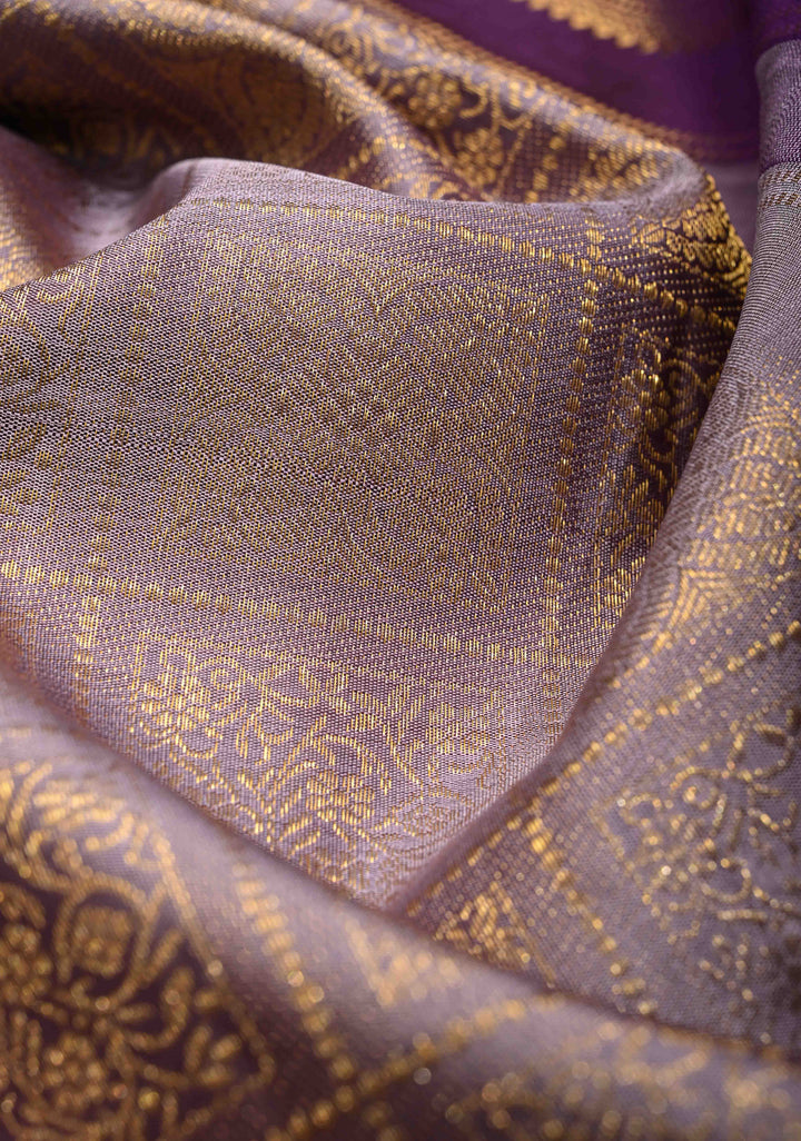 Dusty Amethyst Pure Gadwal Silk Saree with Patola Brocade and Contrast Wide Zari Border | SILK MARK CERTIFIED