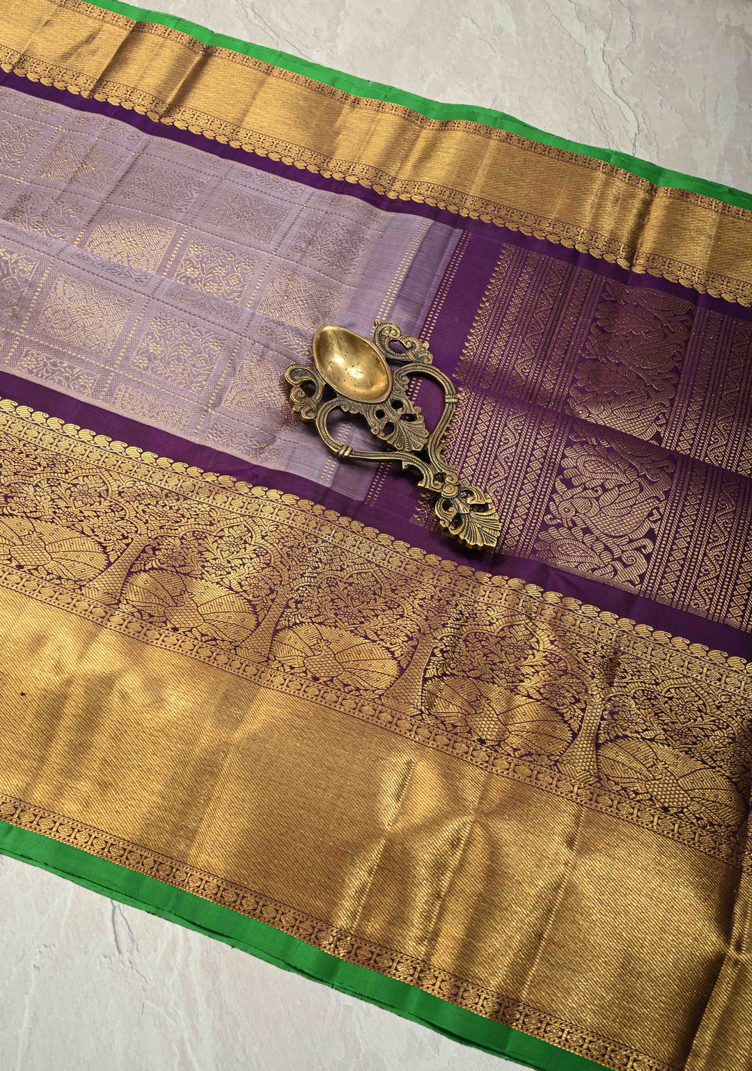 Dusty Amethyst Pure Gadwal Silk Saree with Patola Brocade and Contrast Wide Zari Border | SILK MARK CERTIFIED