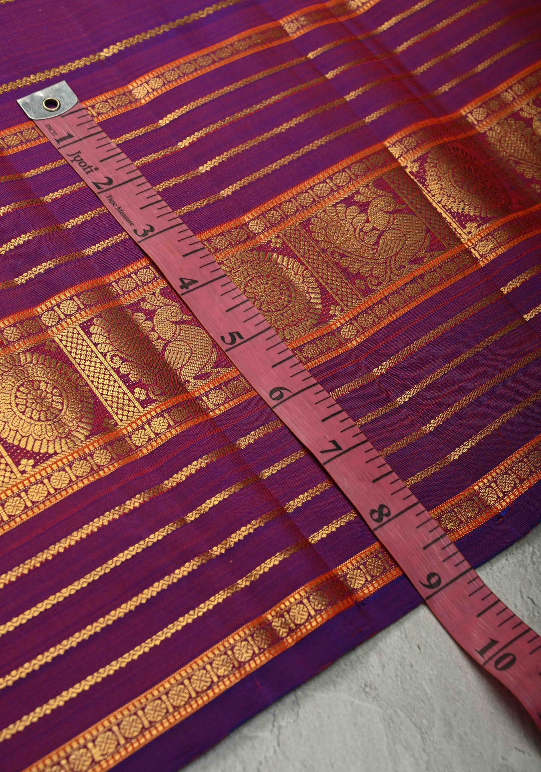 Purple-Red Dual tone Pure Gadwal Silk Saree with Horizontal Veldhari Zari Stripes and Wide Zari Border | SILK MARK CERTIFIED | SHOBITAM