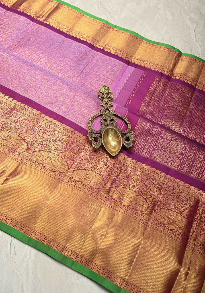 Lilac Dual tone Gadwal Silk Saree with Patola Brocade and Wide Zari Border | SILK MARK CERTIFIED