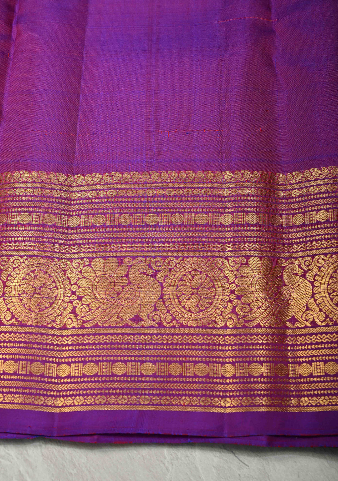 Purple Dual tone Pure Gadwal Silk Saree with Zari Checks and Zari Border | SILK MARK CERTIFIED