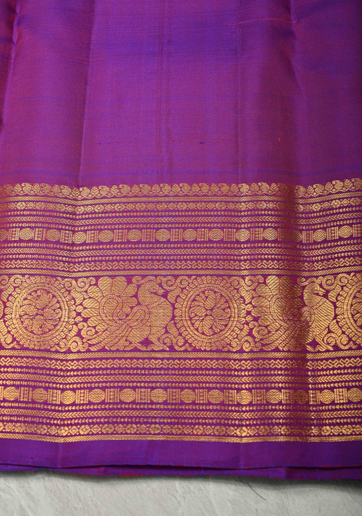 Purple Dual tone Pure Gadwal Silk Saree with Zari Checks and Zari Border | SILK MARK CERTIFIED