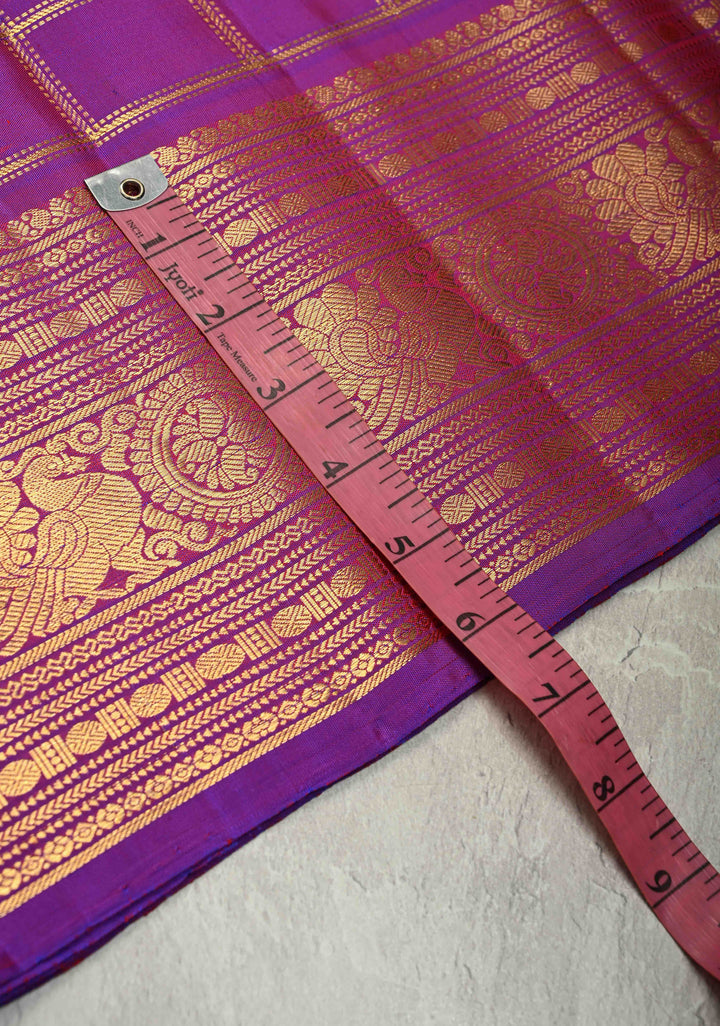 Purple Dual tone Pure Gadwal Silk Saree with Zari Checks and Zari Border | SILK MARK CERTIFIED