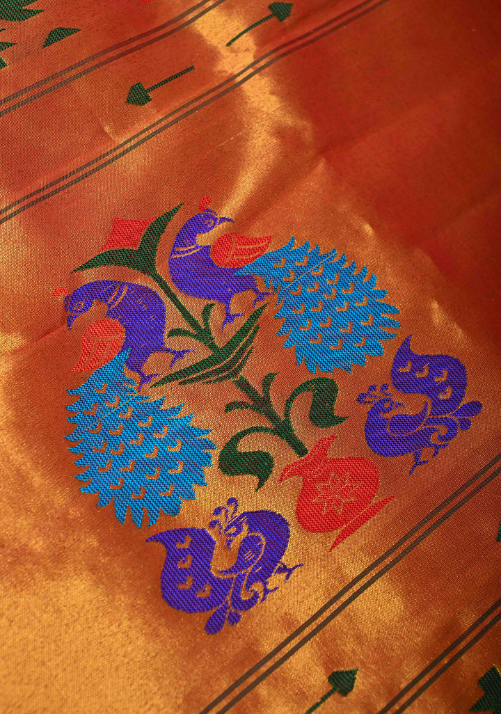 Authentic Pink Yeola Paithani Handloom Silk Saree with Single Muniya Borders and Peacock Motifs on Pallu | SILK MARK CERTIFIED