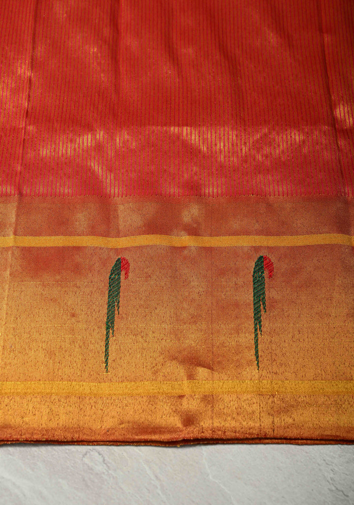Authentic Pink Yeola Paithani Handloom Silk Saree with Single Muniya Borders and Peacock Motifs on Pallu | SILK MARK CERTIFIED