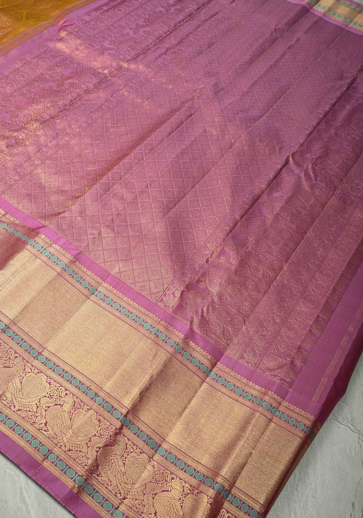 Methi Yellow Gadwal Silk Saree with Zari Brocade and Contrast Wide Zari Border | SILK MARK CERTIFIED